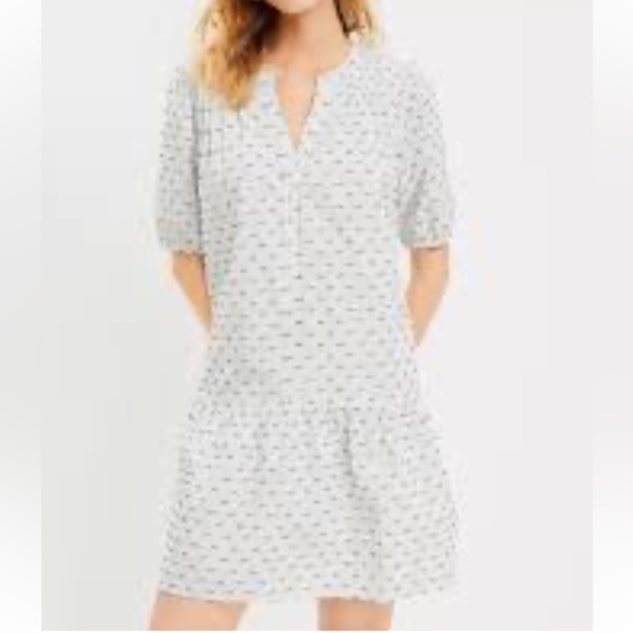 Loft Clip Puff Sleeve Button Swing Dress Size 2XL Neutral Women's lightweight - Picture 1 of 7